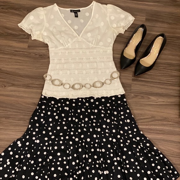 INC Polka Dotted Cotton Flared Skirt & Top Set - Picture 2 of 7